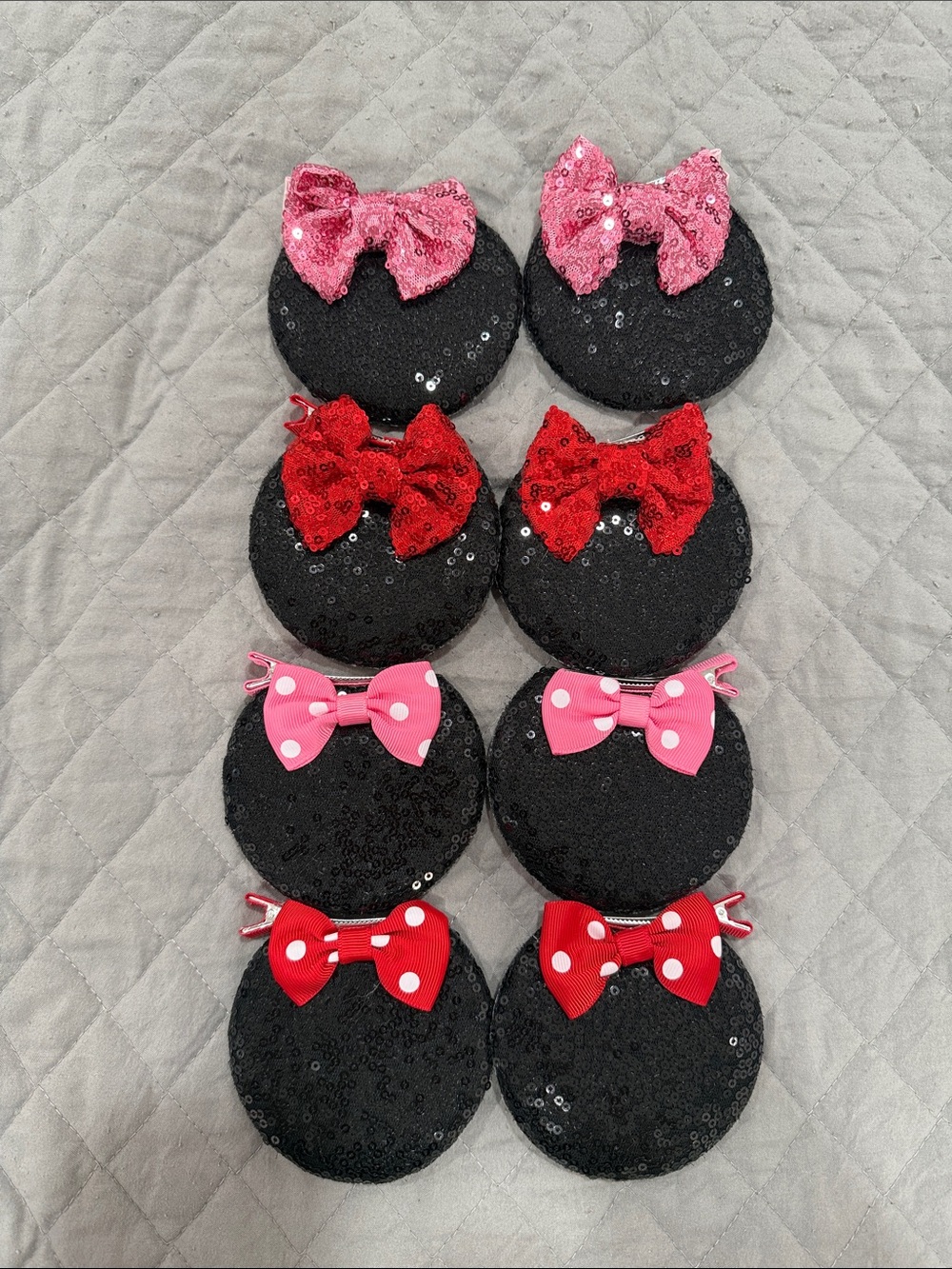 Amazon Kids Sequin Mouse Ear Hair Clips with Pink and Red Bows